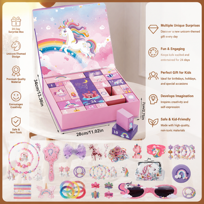 24-Day Unicorn Advent Calendar with Hair Accessories, Stickers & Surprise Gifts