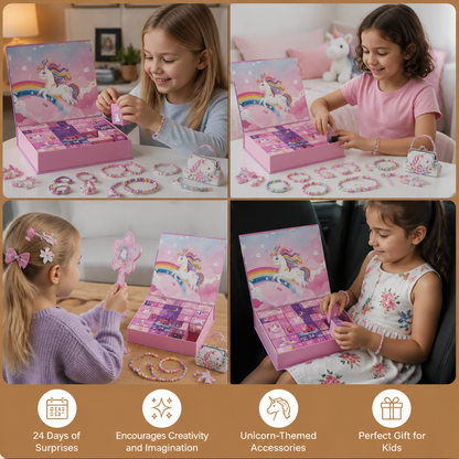 24-Day Unicorn Advent Calendar with Hair Accessories, Stickers & Surprise Gifts