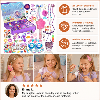 24-Day Mermaid Advent Calendar with Hair Accessories, Stickers & Surprise Gifts