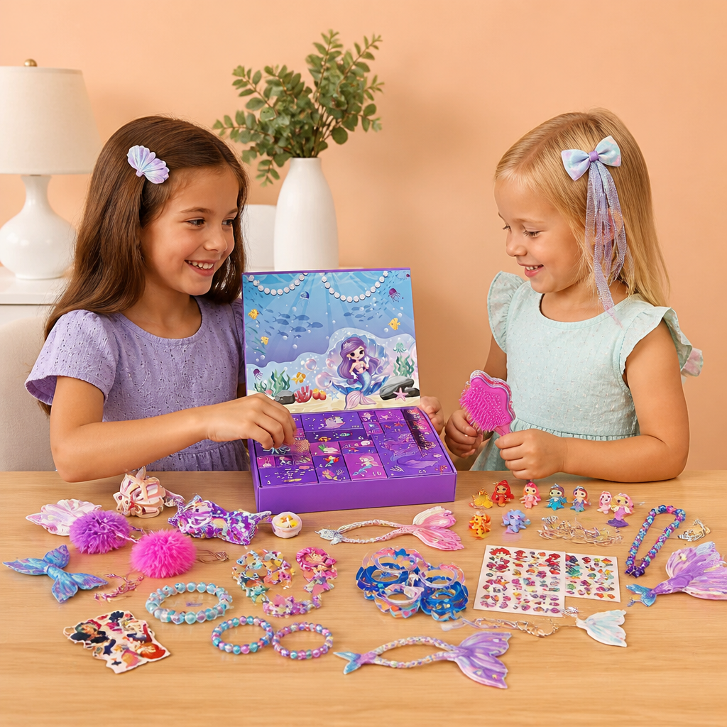 24-Day Mermaid Advent Calendar with Hair Accessories, Stickers & Surprise Gifts