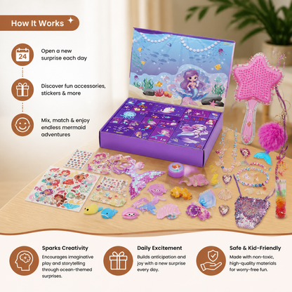 24-Day Mermaid Advent Calendar with Hair Accessories, Stickers & Surprise Gifts