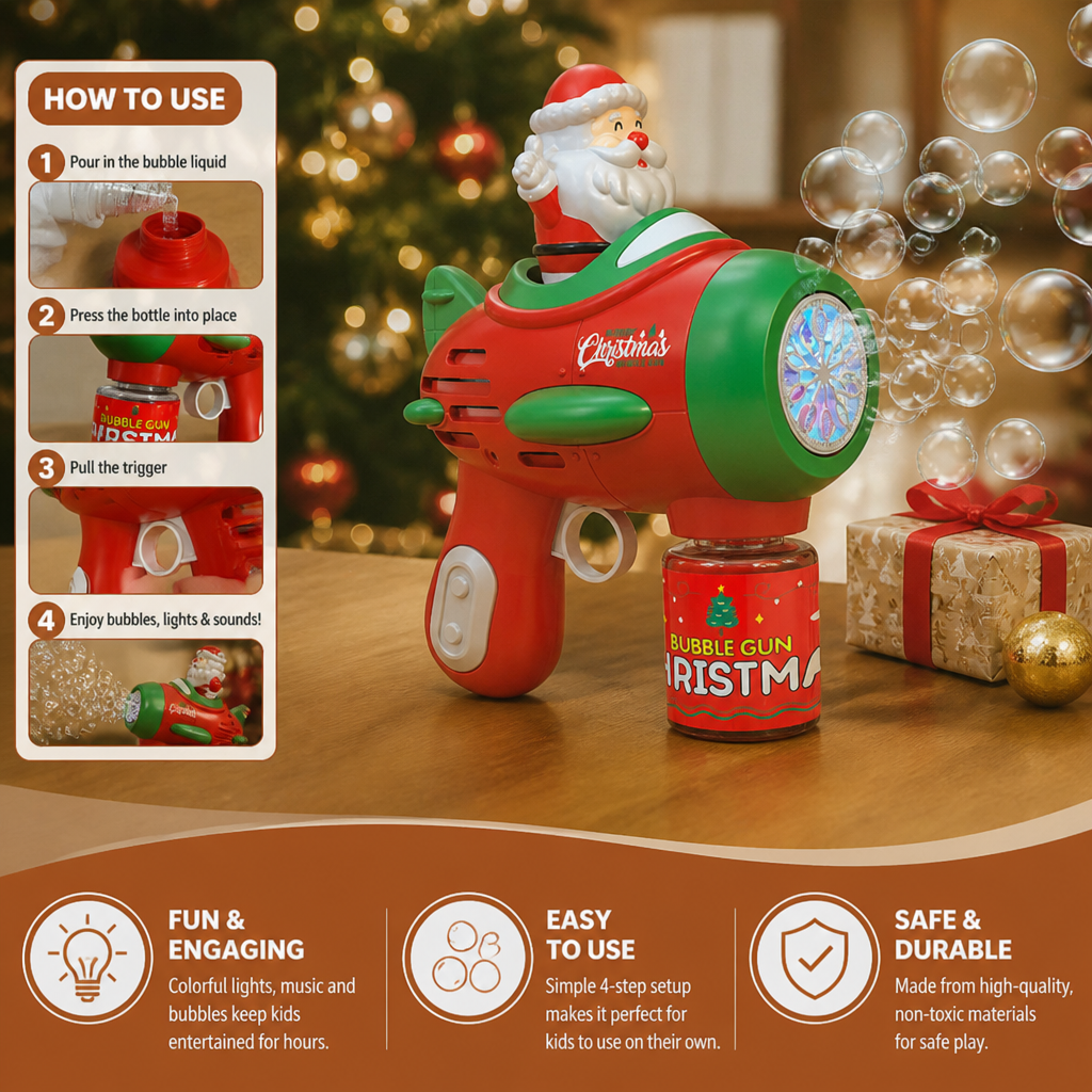 Electric Christmas Bubble Gun with Lights & Sounds for Kids