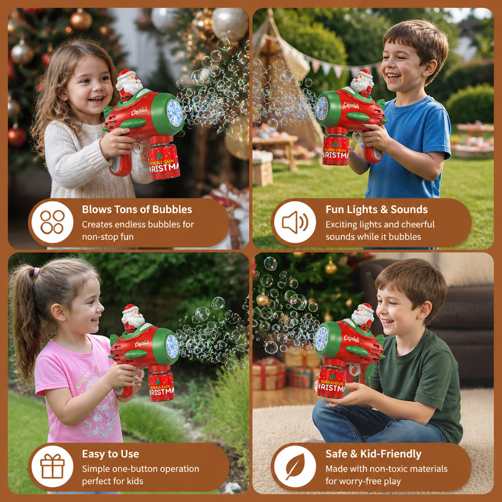 Electric Christmas Bubble Gun with Lights & Sounds for Kids