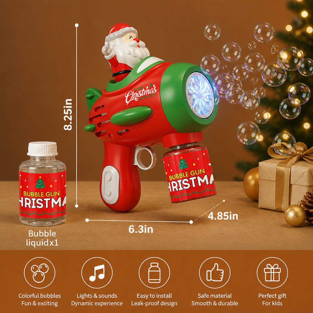 Electric Christmas Bubble Gun with Lights & Sounds for Kids