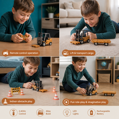 1:64 Scale RC Construction Vehicles – Forklift, Excavator, Dump Truck & Bulldozer