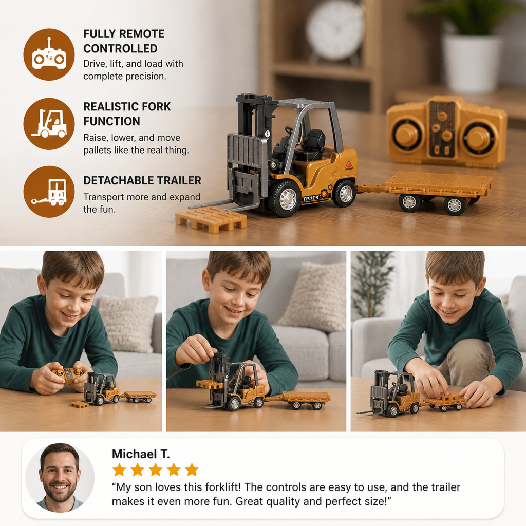 1:64 Scale RC Construction Vehicles – Forklift, Excavator, Dump Truck & Bulldozer