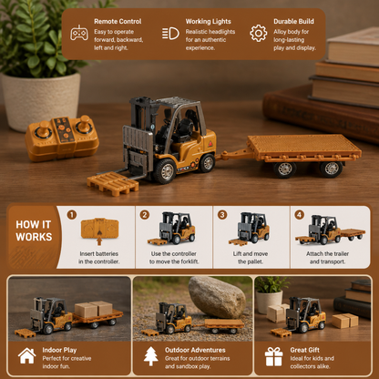 1:64 Scale RC Construction Vehicles – Forklift, Excavator, Dump Truck & Bulldozer
