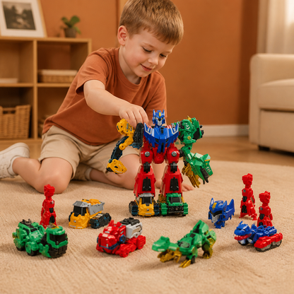 6-in-1 Magnetic Transforming Toy – Build 6 Vehicles, 3 Dinosaurs & 1 Robot