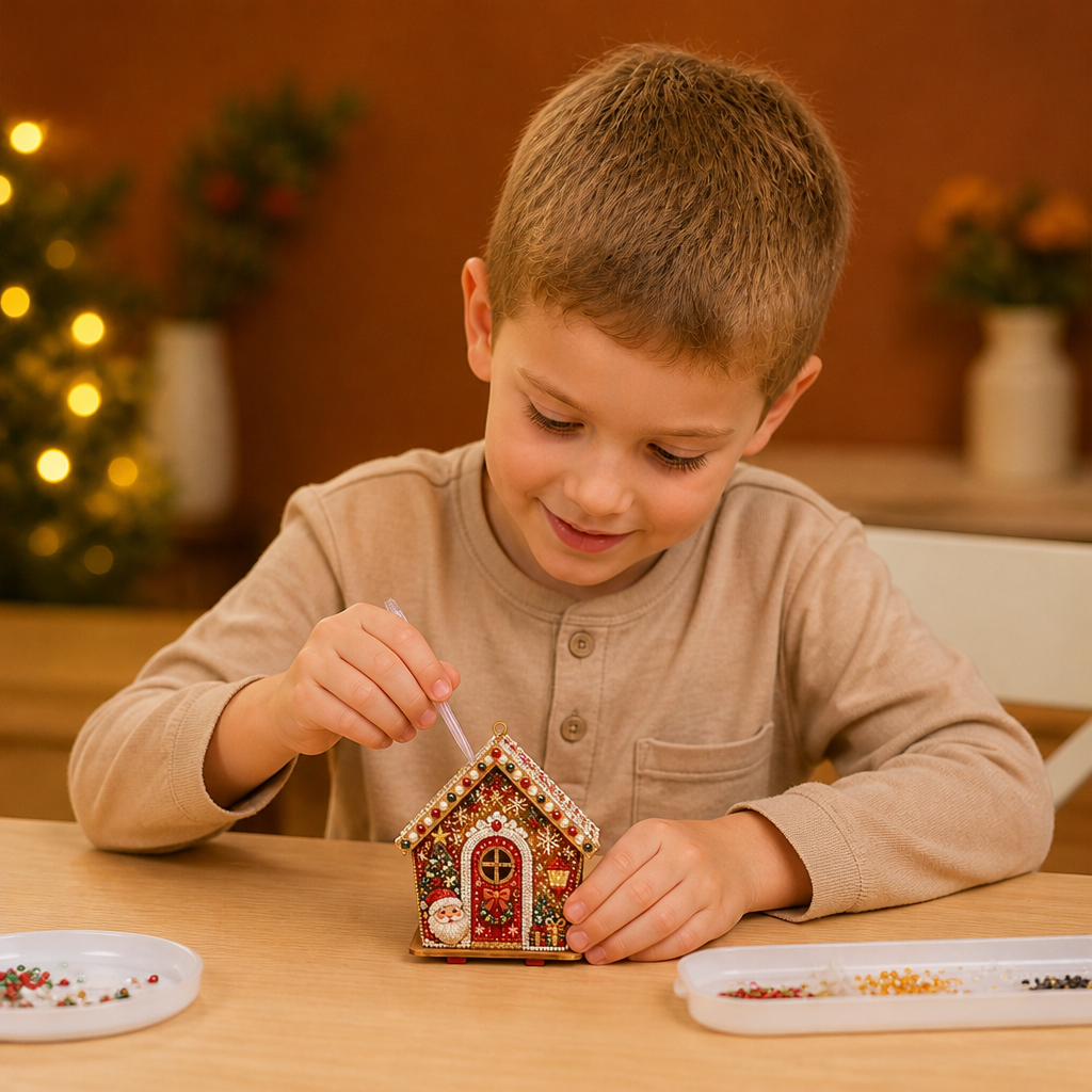 DIY 3D Wooden Gingerbread House Puzzle & Diamond Art Kit