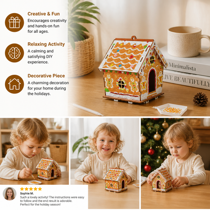 DIY 3D Wooden Gingerbread House Puzzle & Diamond Art Kit