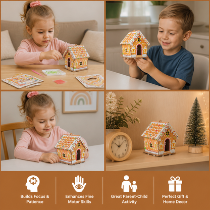 DIY 3D Wooden Gingerbread House Puzzle & Diamond Art Kit