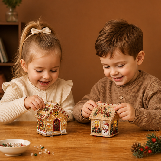 DIY 3D Wooden Gingerbread House Puzzle & Diamond Art Kit
