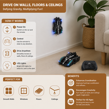 Remote Control Wall-Climbing Car with LED Lights