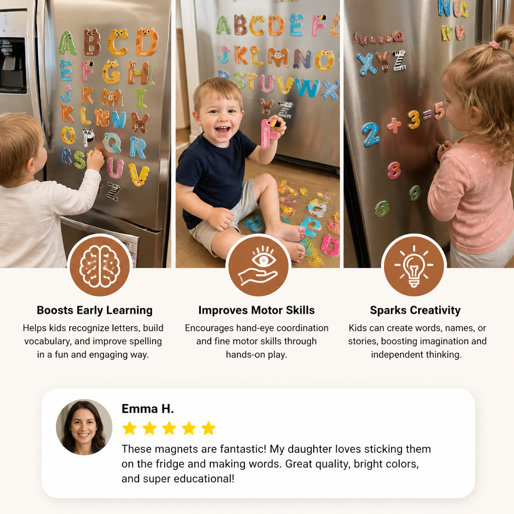 Animal Alphabet & Number Fridge Magnets – Kids’ Spelling and Learning Set