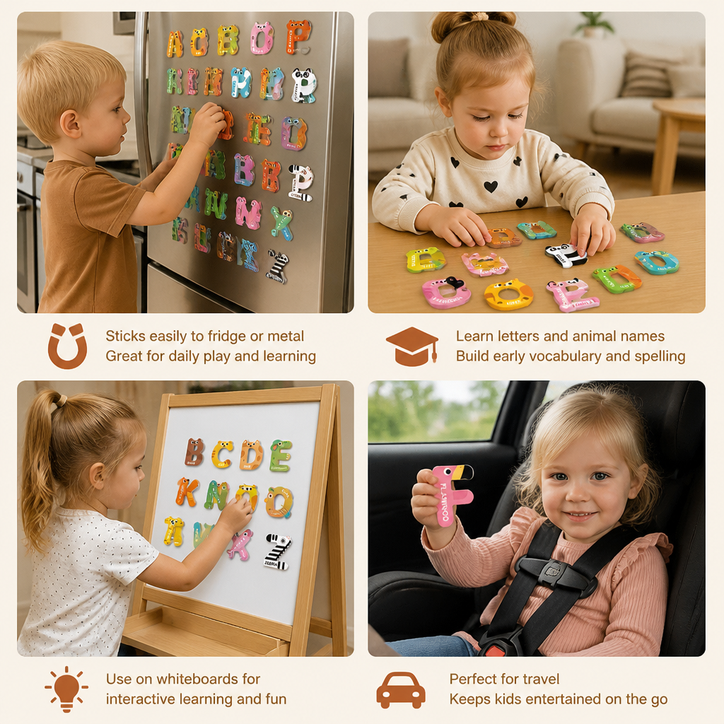 Animal Alphabet & Number Fridge Magnets – Kids’ Spelling and Learning Set