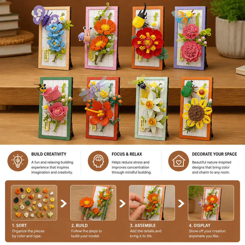 DIY 3D Nature Frame Building Blocks Set – Flowers & Insects