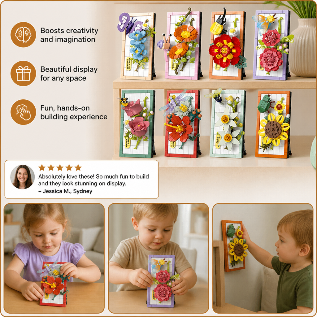 DIY 3D Nature Frame Building Blocks Set – Flowers & Insects