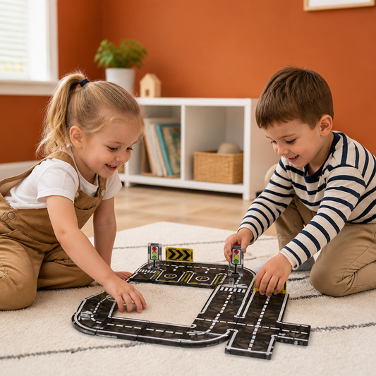 Magnetic Tiles & Building Blocks Set with Roads & Traffic Lights