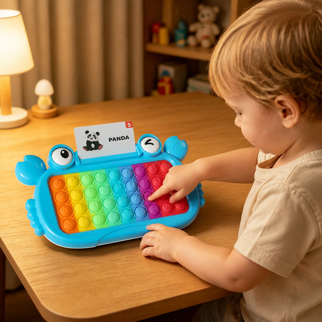 Interactive Talking Flash Card Learning Tablet with Pop-It Keyboard, Spelling & Phonics Games