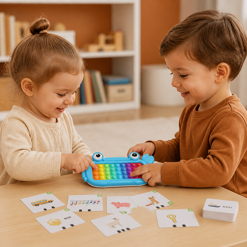 Interactive Talking Flash Card Learning Tablet with Pop-It Keyboard, Spelling & Phonics Games