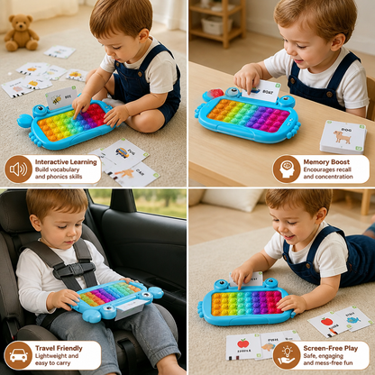 Interactive Talking Flash Card Learning Tablet with Pop-It Keyboard, Spelling & Phonics Games