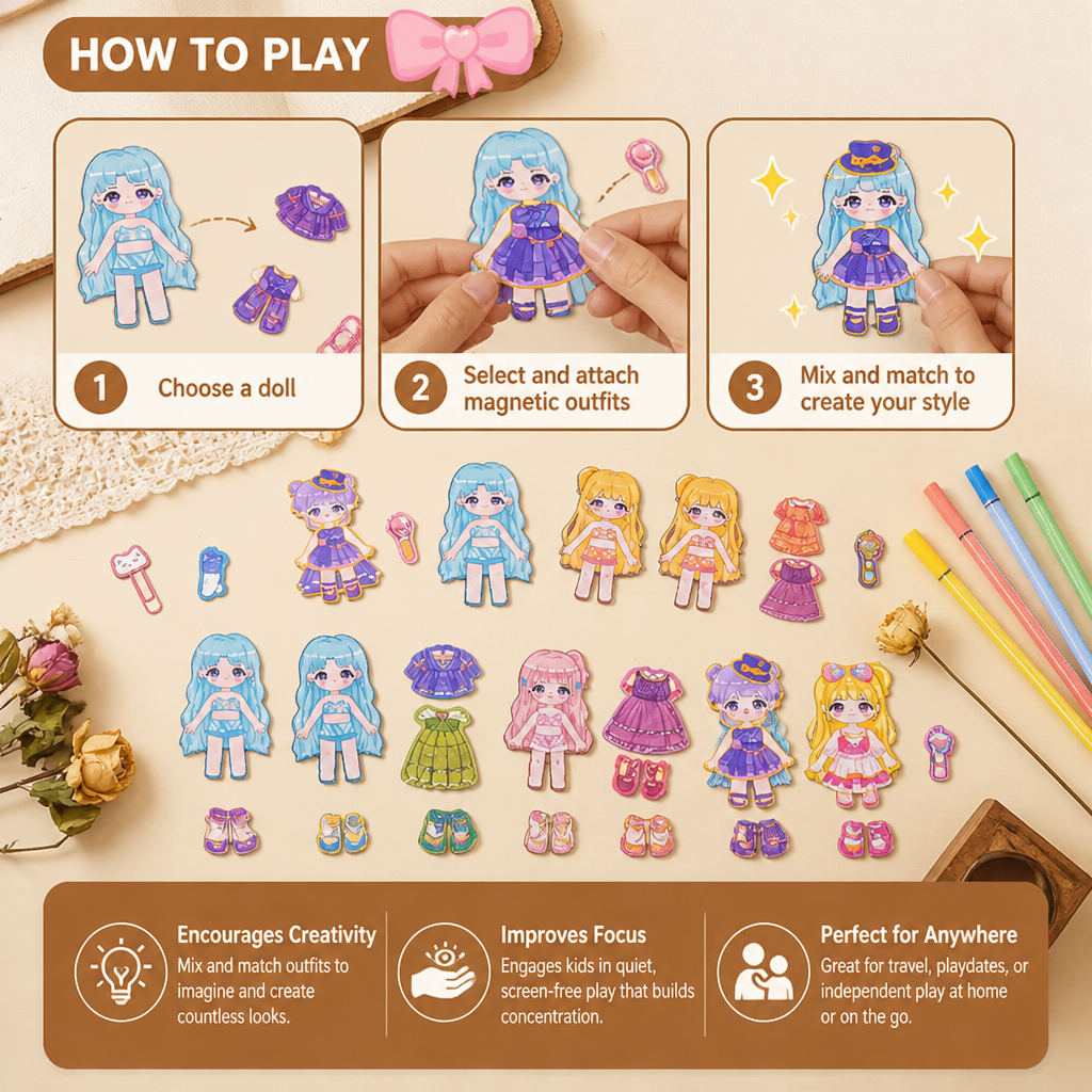 Princess Magnetic Dress-Up Set with 3D Stickers