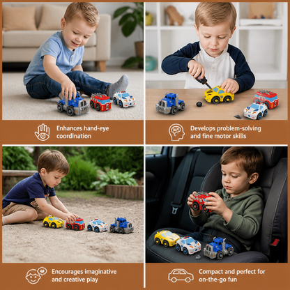 4-Piece DIY Take-Apart City Vehicle Set with Toy Drill