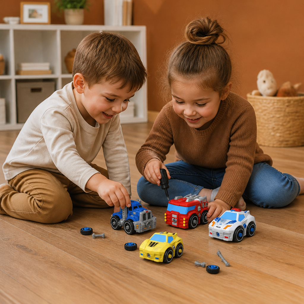 4-Piece DIY Take-Apart City Vehicle Set with Toy Drill
