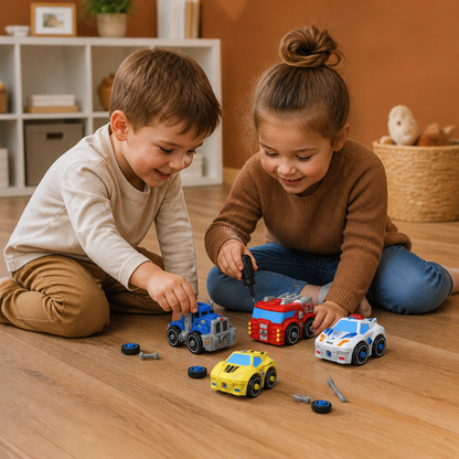 4-Piece DIY Take-Apart City Vehicle Set with Toy Drill