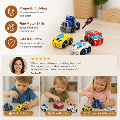 4-Piece DIY Take-Apart City Vehicle Set with Toy Drill