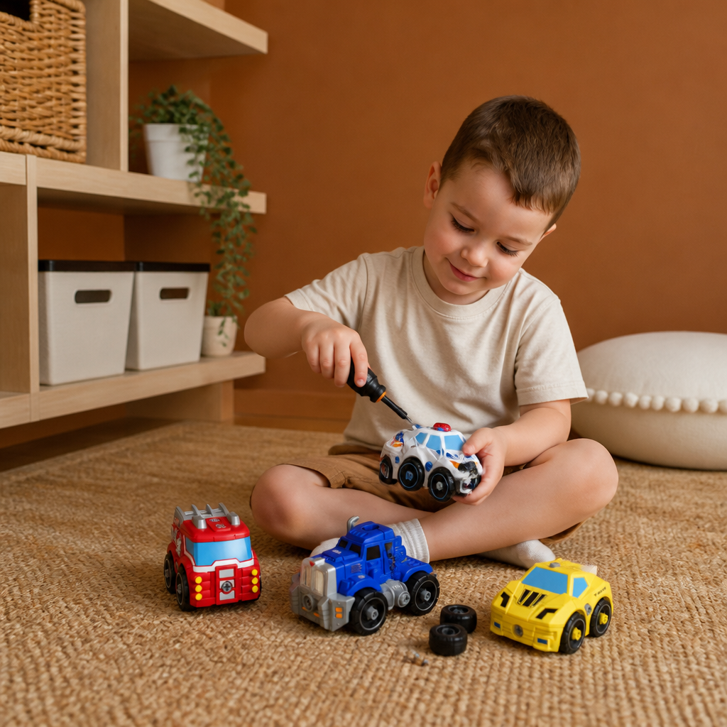 4-Piece DIY Take-Apart City Vehicle Set with Toy Drill