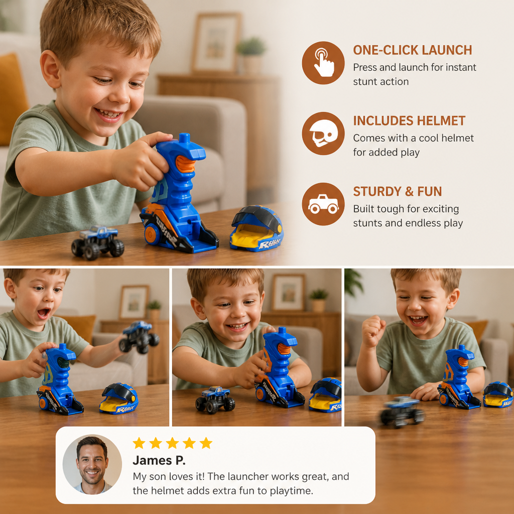 One-Click Monster Truck Launcher with Helmet & Handle Design