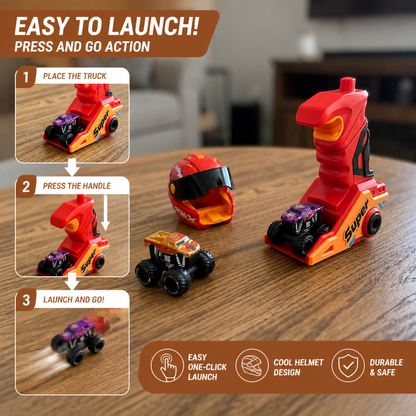 One-Click Monster Truck Launcher with Helmet & Handle Design