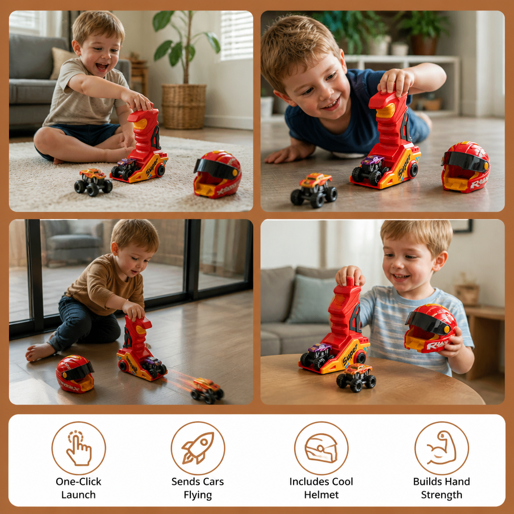 One-Click Monster Truck Launcher with Helmet & Handle Design