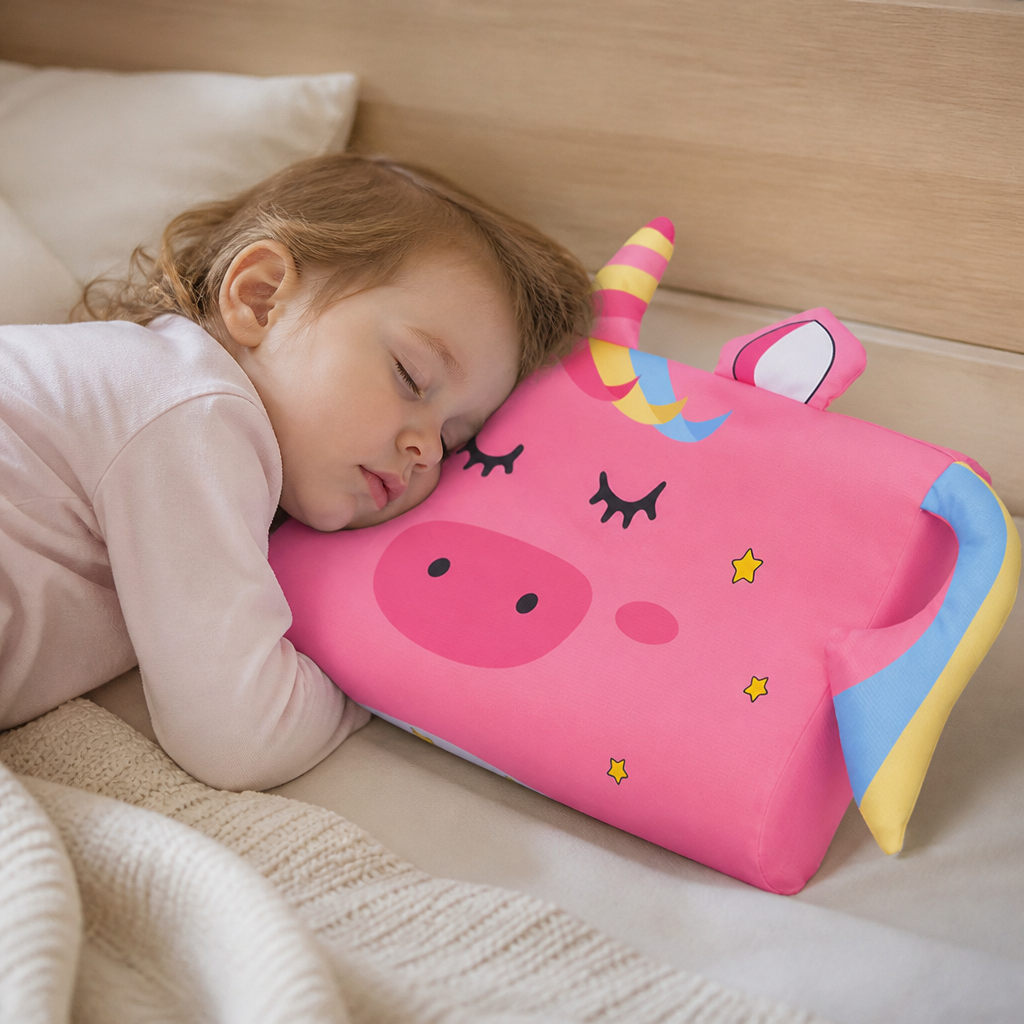 Calming Ergonomic Kids’ Pillow with Cartoon Animal Pillowcase