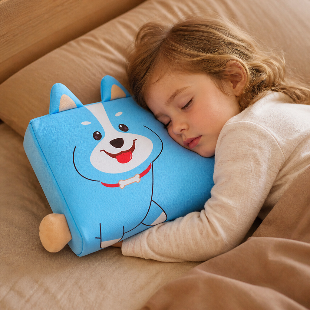 Calming Ergonomic Kids’ Pillow with Cartoon Animal Pillowcase