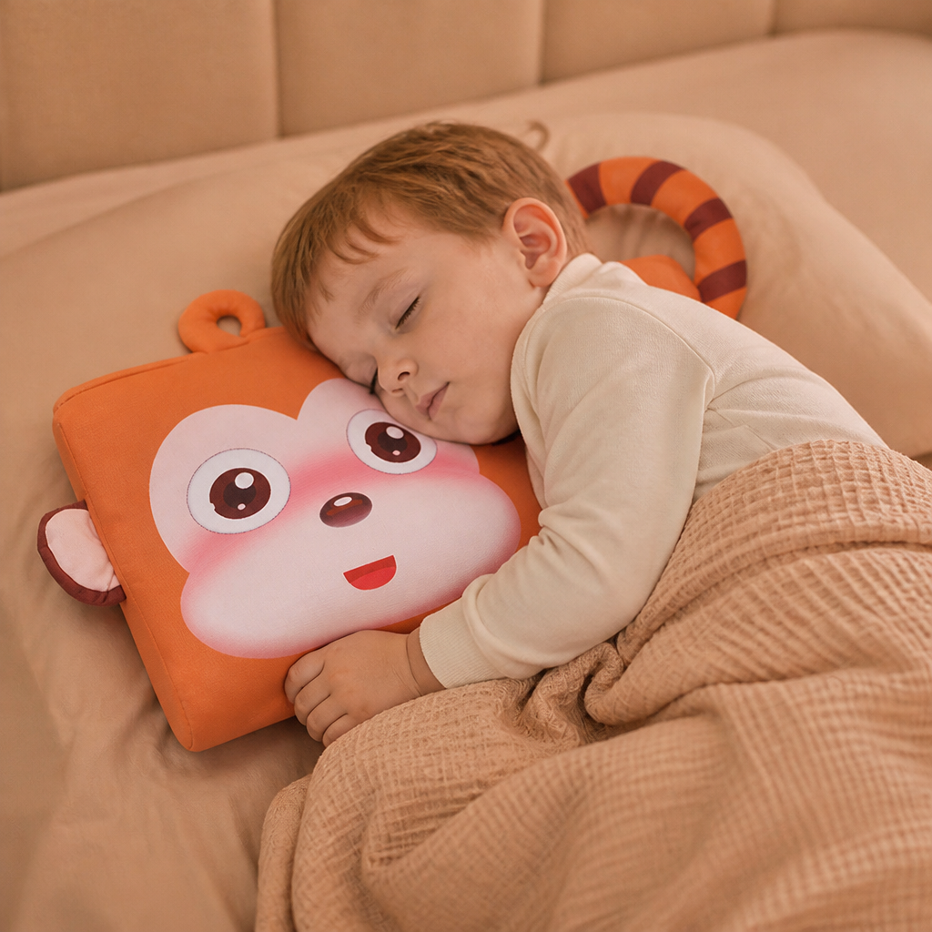 Calming Ergonomic Kids’ Pillow with Cartoon Animal Pillowcase