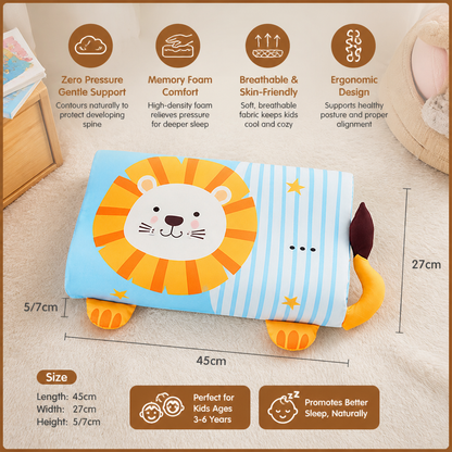 Calming Ergonomic Kids’ Pillow with Cartoon Animal Pillowcase