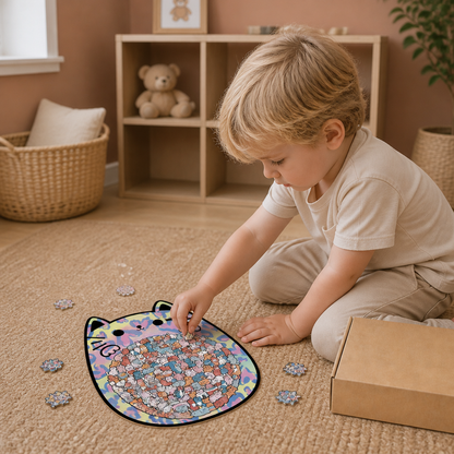 135-Piece Wooden Jigsaw Puzzle with Cat-Shaped Pieces