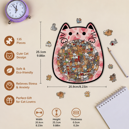 135-Piece Wooden Jigsaw Puzzle with Cat-Shaped Pieces