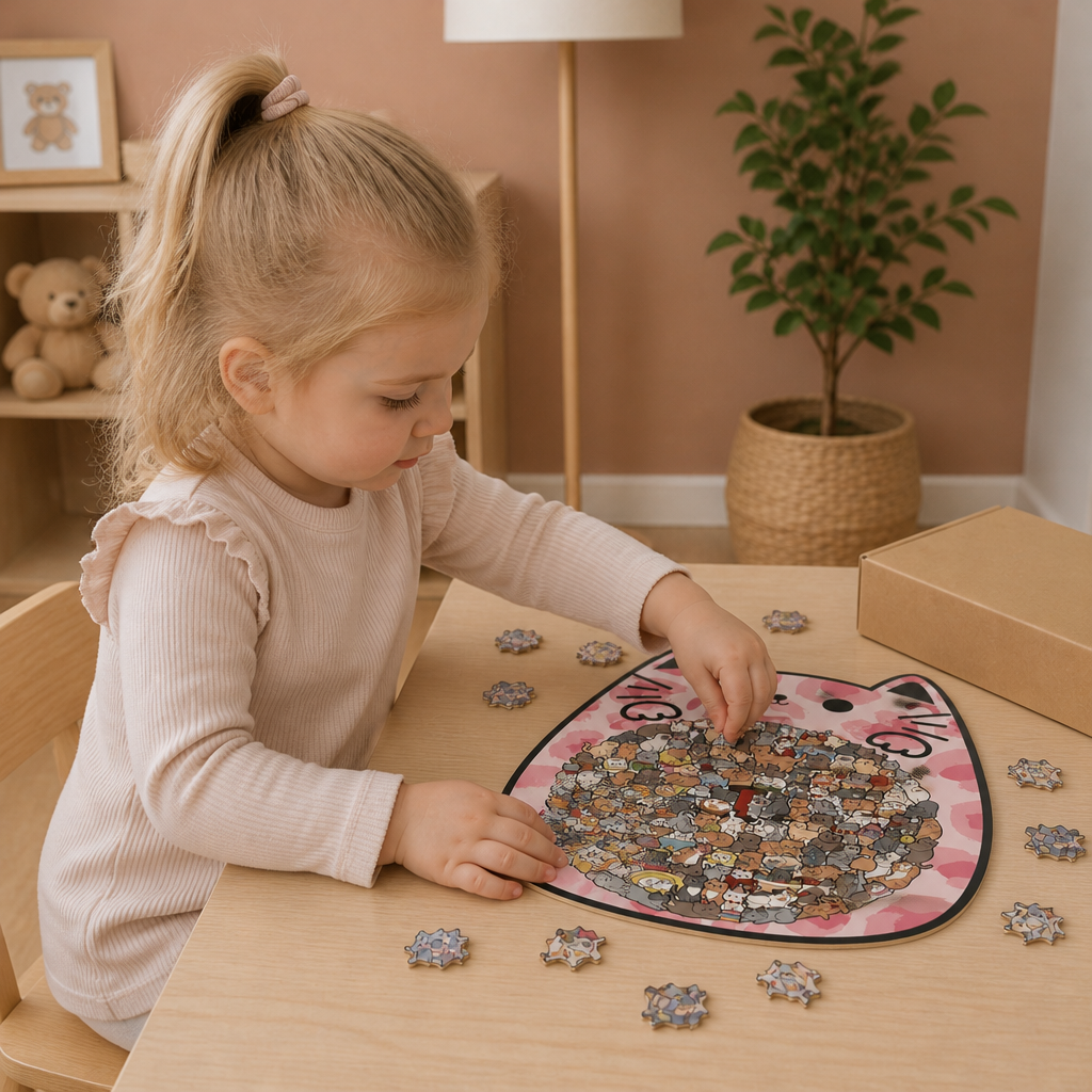 135-Piece Wooden Jigsaw Puzzle with Cat-Shaped Pieces