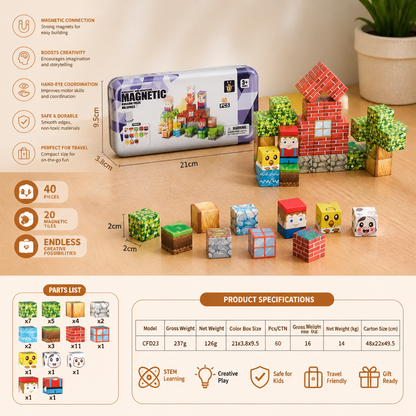40-Piece Magnetic Building Blocks Set for Kids – Perfect for On-the-Go Fun