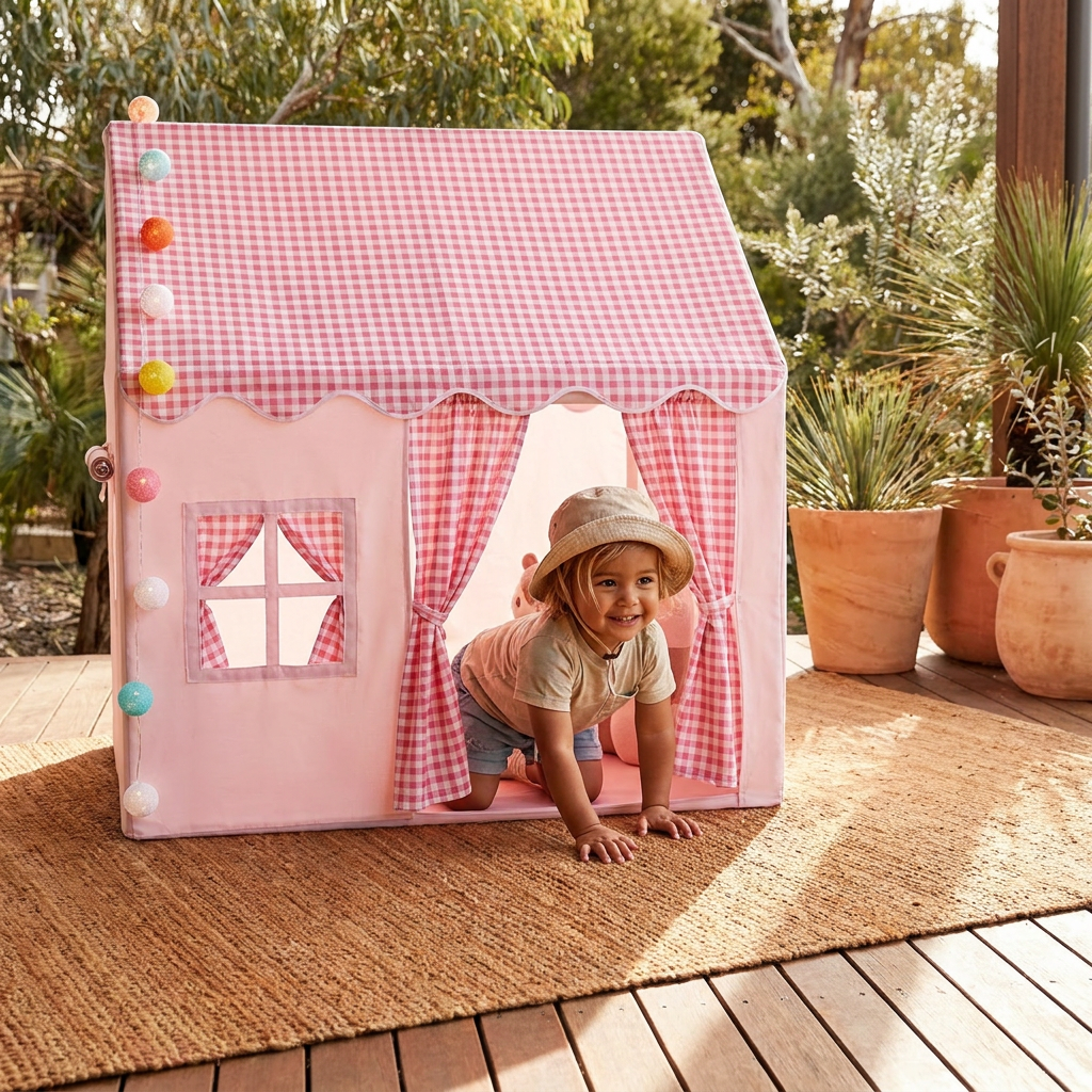 Kids Play House Tent with Checkered Roof