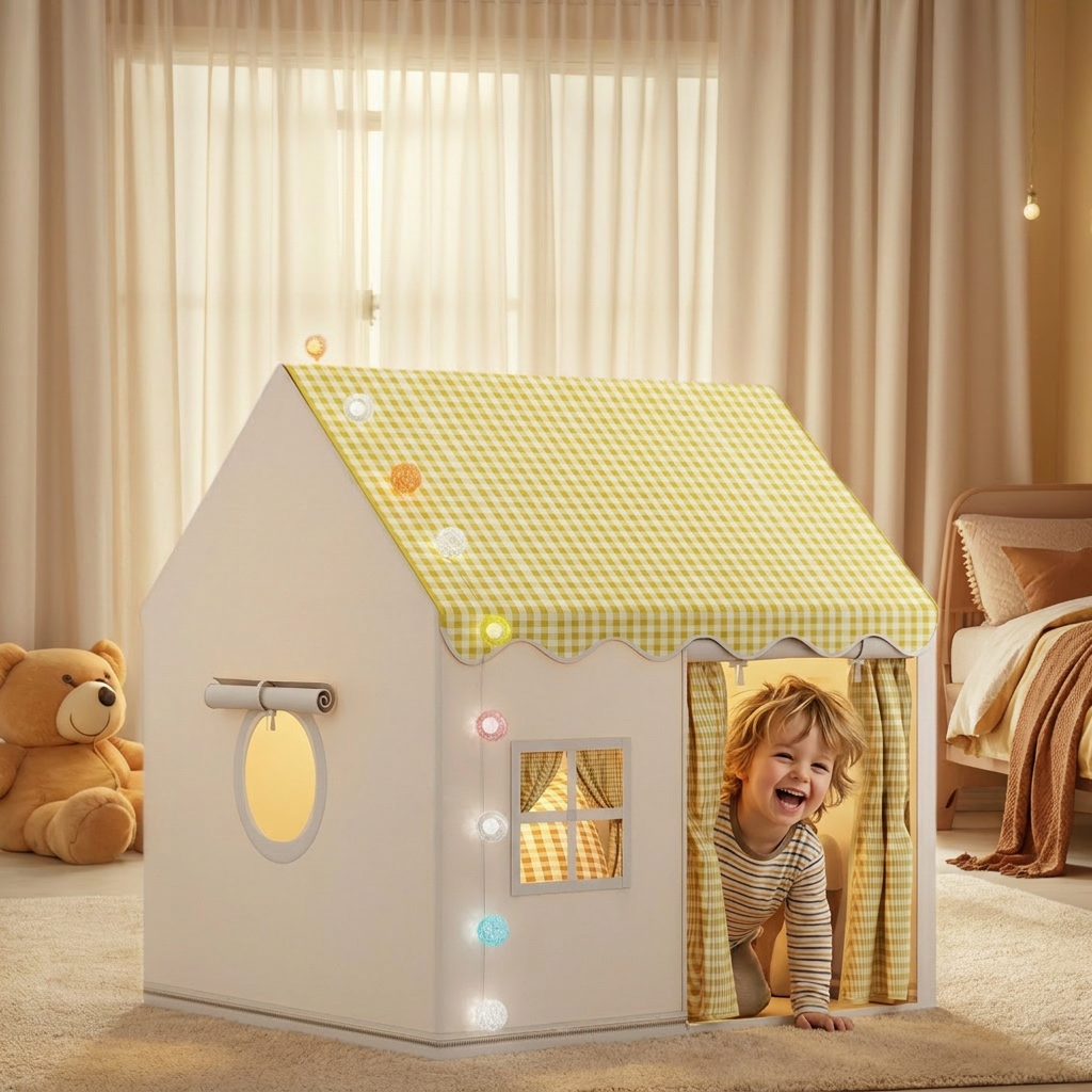 Kids Play House Tent with Checkered Roof