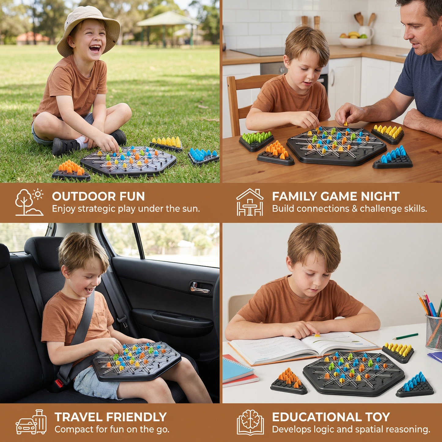 Rubber band triangle chess family game