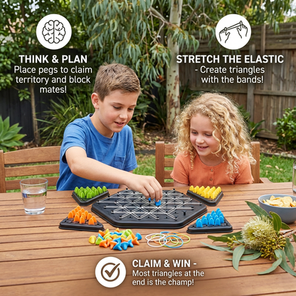 Rubber band triangle chess family game