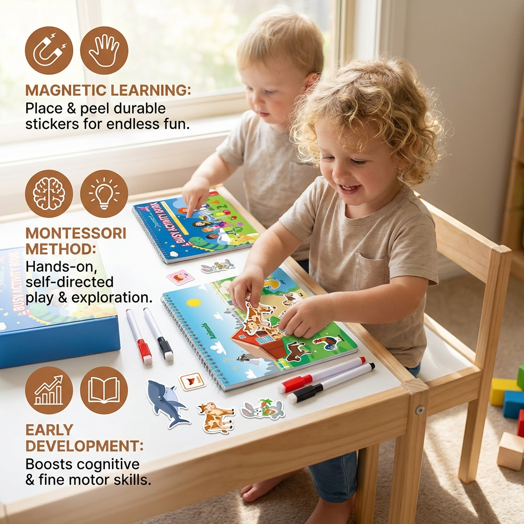 Montessori Busy Book for Kids with Interactive Pages for Screen Free Learning