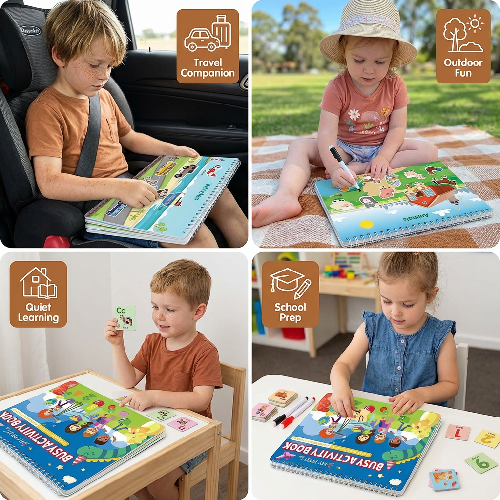 Montessori Busy Book for Kids with Interactive Pages for Screen Free Learning