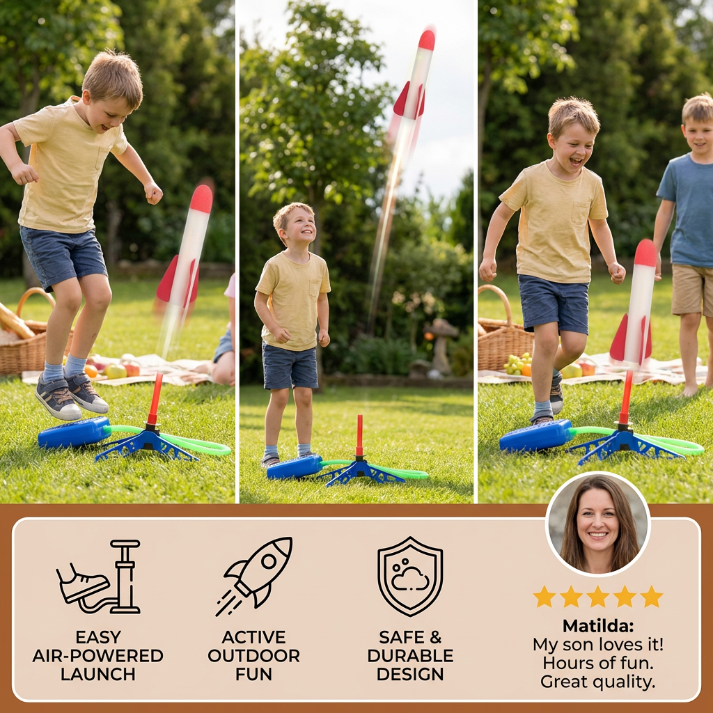 Kids Rocket Launcher with Foot Pump – Lightning Air-Powered Outdoor Toy