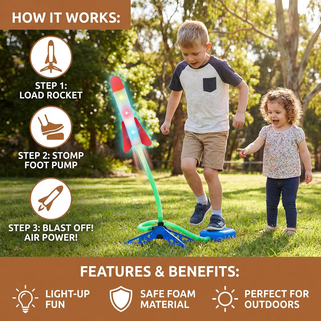 Kids Rocket Launcher with Foot Pump – Lightning Air-Powered Outdoor Toy